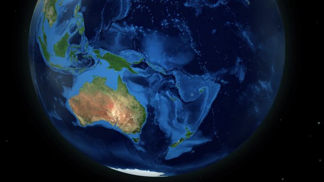 Zooming through space to a location in Globe animation - New Zealand- Image Courtesy of NASA
