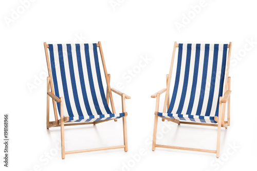 Two Striped Beach Chairs Isolated On White Stock Photo And Royalty Two Striped Beach Chairs Isolated On White
