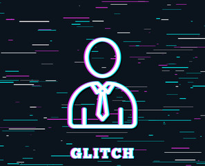 Glitch effect. User line icon. Profile Avatar sign. Businessman Person silhouette symbol. Background with colored lines. Vector