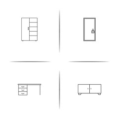Furniture simple linear icons set. Outlined vector icons