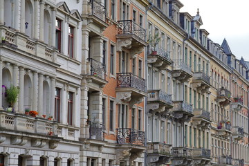 Fototapeta na wymiar Facade of historic houses in Dresden-Neustadt