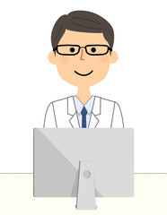 Fototapeta premium 白衣の男性 PC