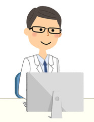 Fototapeta premium 白衣の男性 PC