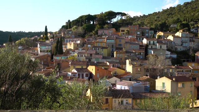Aerial view of Bormes les mimosas, typical village of south of France, Cote d'Azur, Var, HD 1920X1080)