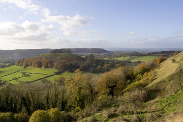 Fototapeta na wymiar UK, Cotswolds, Gloucestershire, autumn view towards the Severn Vale from Uley Bury
