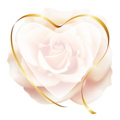 Realistic pink tea color rose, romantic frame, heart.