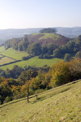 England, Cotswolds, Gloucestershire, Uley Bury, autumn colour view from hilltop