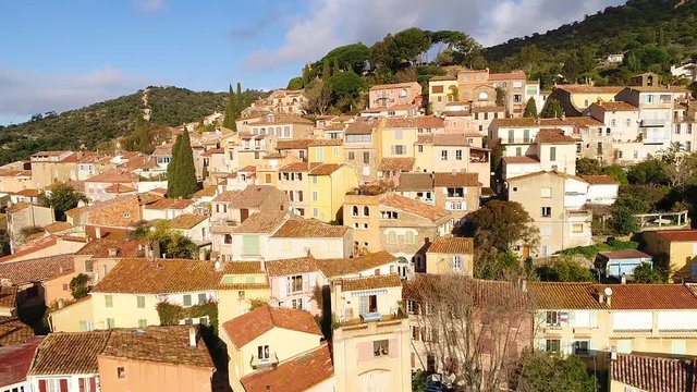 Aerial view of Bormes les mimosas, typical village of south of France, Cote d'Azur, Var, HD 1920X1080)