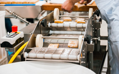 Cookie industry, production line in confectionery factory