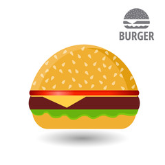 Tasty burger vector from a fast food with meat, cheese, and salads. Vector Illustration.