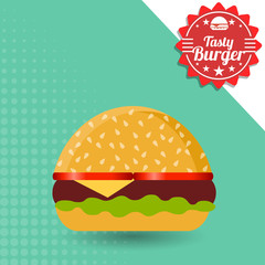 Tasty burger vector from a fast food with meat, cheese, and salads. Vector Illustration.