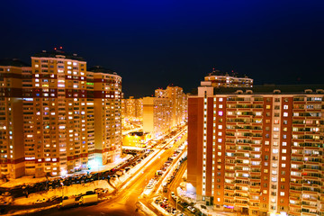 Fototapeta premium Night view of the city. Residential area. Moscow.