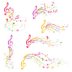 Cartoon Decoration Elements Musical Color Set. Vector