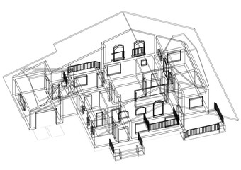 House 3D blueprint - isolated