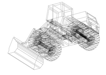 Wheel Loaders 3D blueprint - isolated