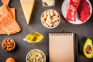 Ketogenic low carbs diet concept. Healthy balanced food with high content of healthy fats. Diet for...