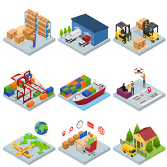Different Types Warehouse 3d Icons Set Isometric View. Vector