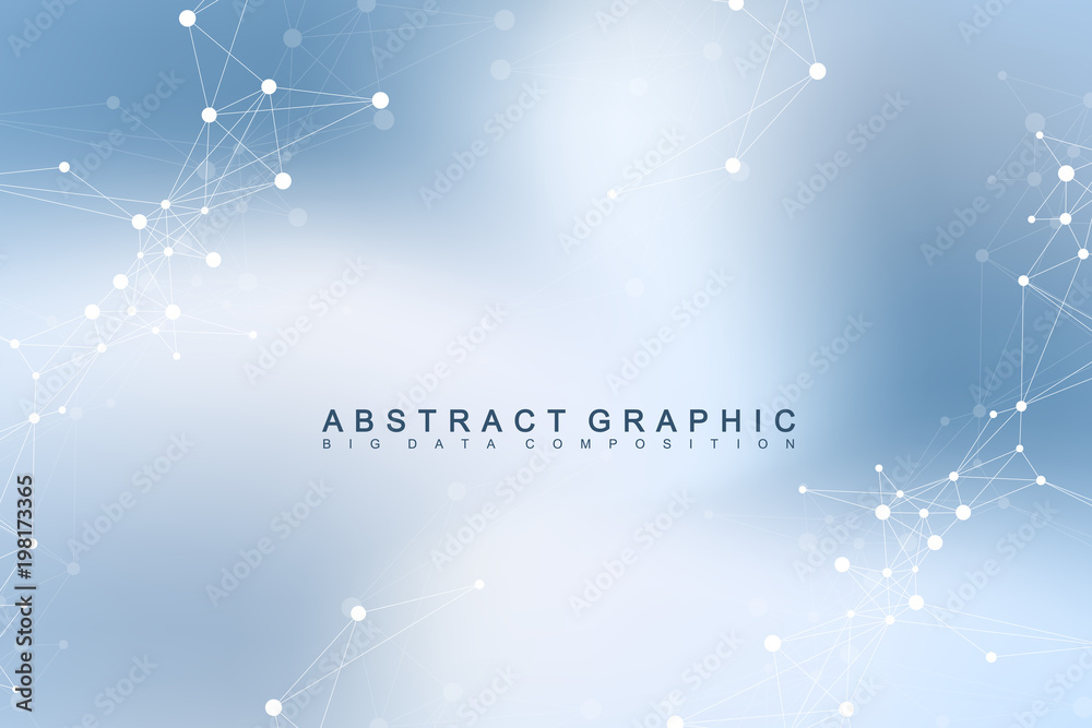 Aufkleber Big data visualization. Graphic abstract background communication. Perspective backdrop visualization. Analytical network visualization. Vector illustration.