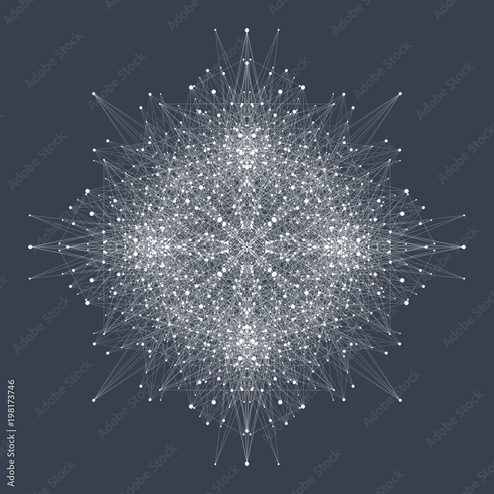 Leinwandbilder Big data visualization. Graphic abstract background communication. Perspective backdrop visualization. Analytical network visualization. Vector illustration.