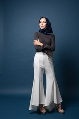 Beautiful muslim girl with casual outfit and hijab.