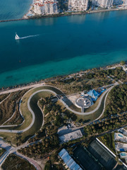 Aerial view of hotels on beach and sea-front, Miami Beach, Florida, USA