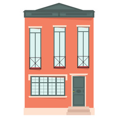Obraz premium Urban house in flat design. Old buildings in european style isolated on white background. Vector illustration.