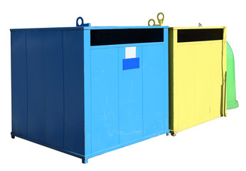Rectangular new metal containers for plastic and glass waste Isolated