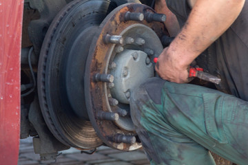 Car service is changing the brake pads. Jobs