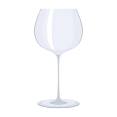 Empty transparent glass for wine. Flat vector cartoon illustration. Objects isolated on a white background.