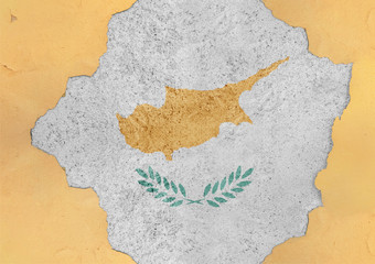 Cyprus flag abstract in facade structure big damaged grudge concrete cracked hole