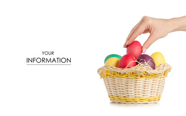 Easter color eggs in the basket in hand pattern