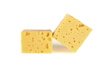 cheese cubes on a white background