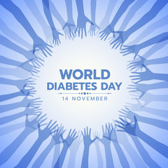 World Diabetes Day banner with abstract blue hand sign around circle frame vector design