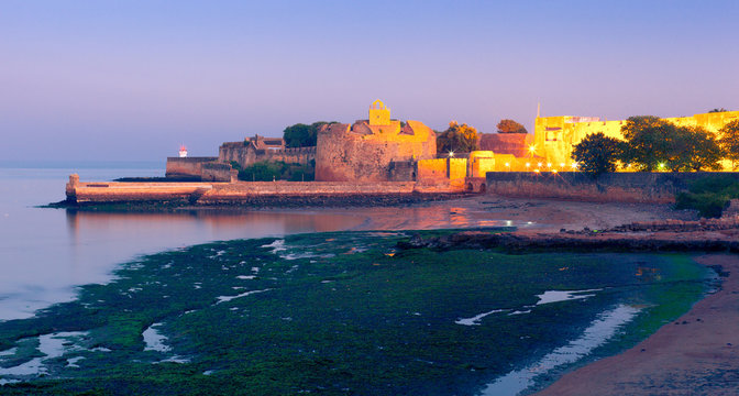 Fort Diu at night. Daman and Diu, India