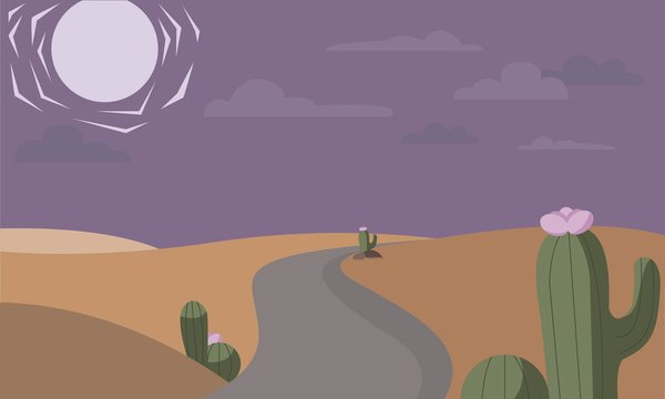 The Road On The Desert Art - Vector
