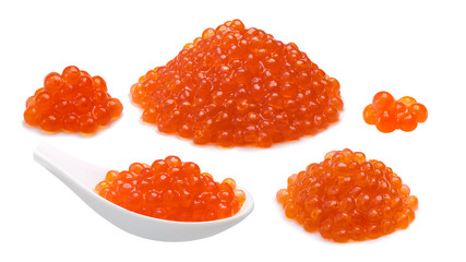 Piles of salmon red caviar