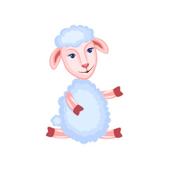 Cartoon lamb sitting kid cartoon vector animal, domestic cute ship posing isolated on white background, Character design for greeting card, children invitations, creation of zoo alphabet, baby shower