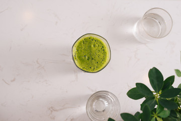 Healthy green smoothie. Natural, organic healthy juice in bottle for weight loss diet