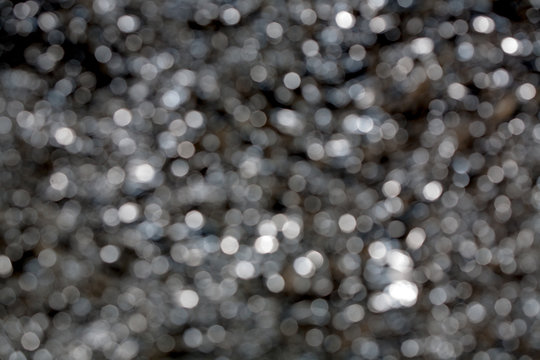 Sparkling Spots Of Bokeh - A Water Surface Is Not In Focus, Brilliant Notes,  The Background, Metal, Blue Tint
