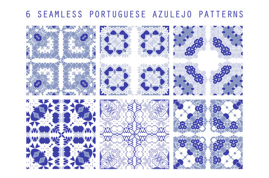 Vector tile pattern, Lisbon floral mosaic