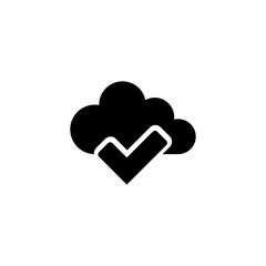 Cloud Check Mark. Flat Vector Icon. Simple black symbol on white background