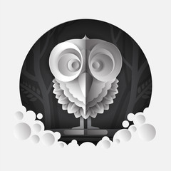 Fototapeta premium Illustration of owl at the jungle in paper art style