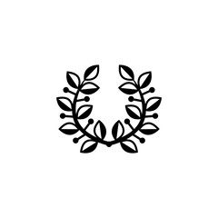 Victory Laurel Wreath. Flat Vector Icon. Simple black symbol on white background