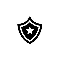 Shield Star. Flat Vector Icon. Simple black symbol on white background