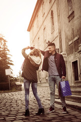 Couple in shopping together.