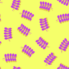 seamless  pattern violet leaves on yellow background