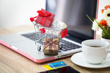 Online shopping concept.making online payment with laptop for shopping