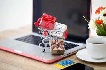 Online shopping concept.making online payment with laptop for shopping