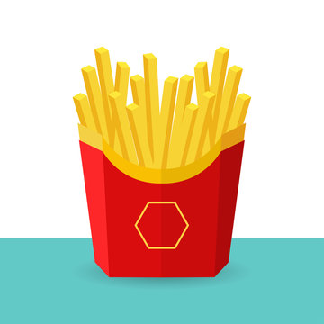 French fries in a red package. Vector Illustration, eps 10.