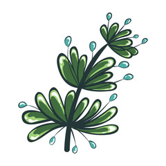 Vector color illustration of leaves. Green and white drawing of a plant. Isolated object of floral theme